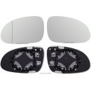 Set Mirror Glass Vw Seat Skoda Heated Chrome Aspheric Convex