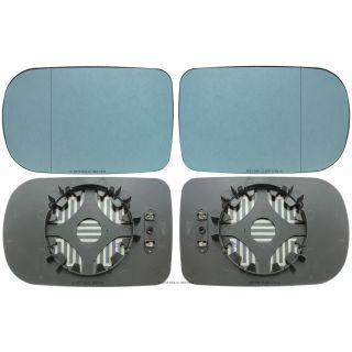 Spiegelglas links + rechts, blau, asphärisch, beheizbar, mit Trägerplatte für BMW E39 Facelift